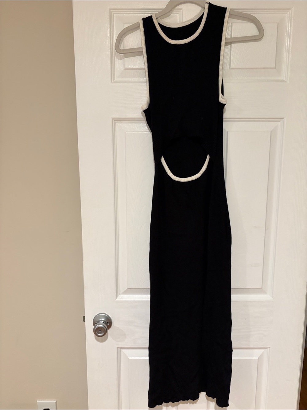 Black Sleeveless Maxi Dress with White Trim and Cutout